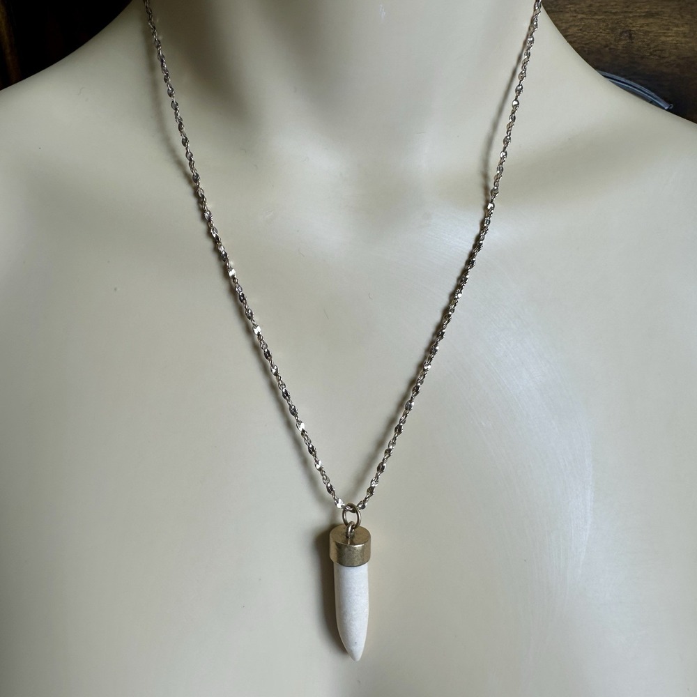 Vintage Pendant Necklace 18 Inch Stamped 24K GB Gold Bonded Chain‎ Marble Tusk